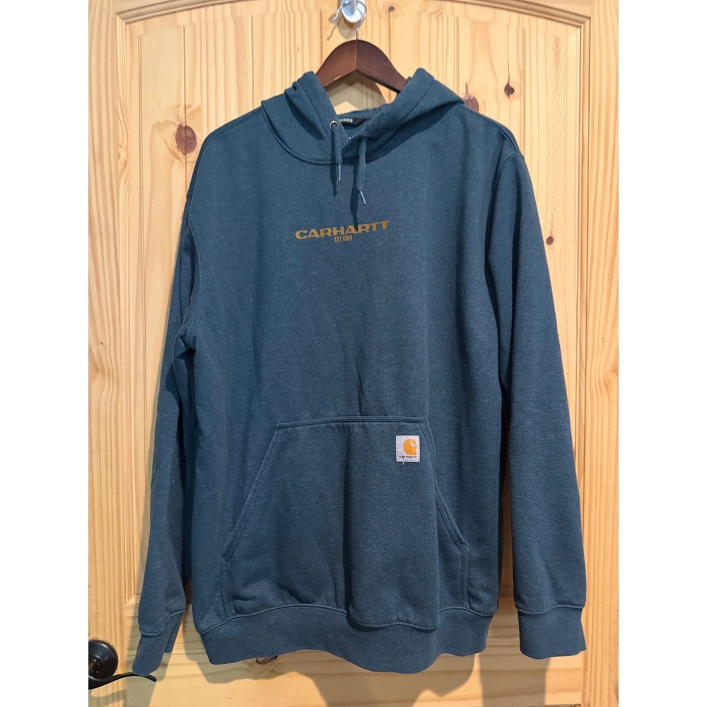 Carhartt Rain Defender Loose Fit Hoodie Mens Large Teal Blue TS7031-M Sweatshirt